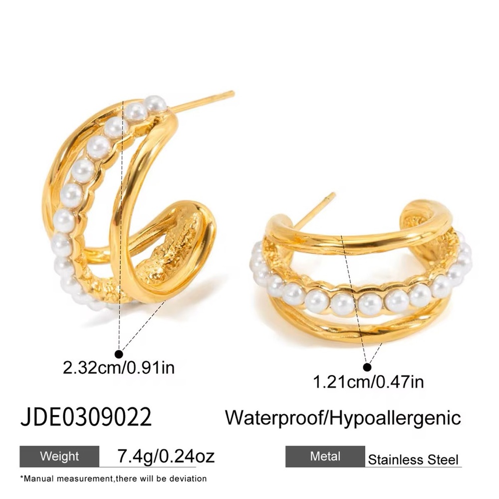 18K Gold Plated Pearl Hoop Earrings - Picture 7 of 8